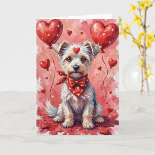 Chinese Crested Valentine Dog Sitting with Hearts Card