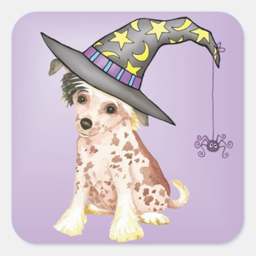 Chinese Crested Witch Square Sticker