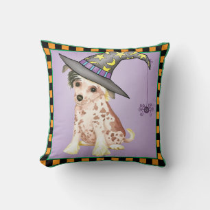 Chinese Crested Witch Throw Pillow