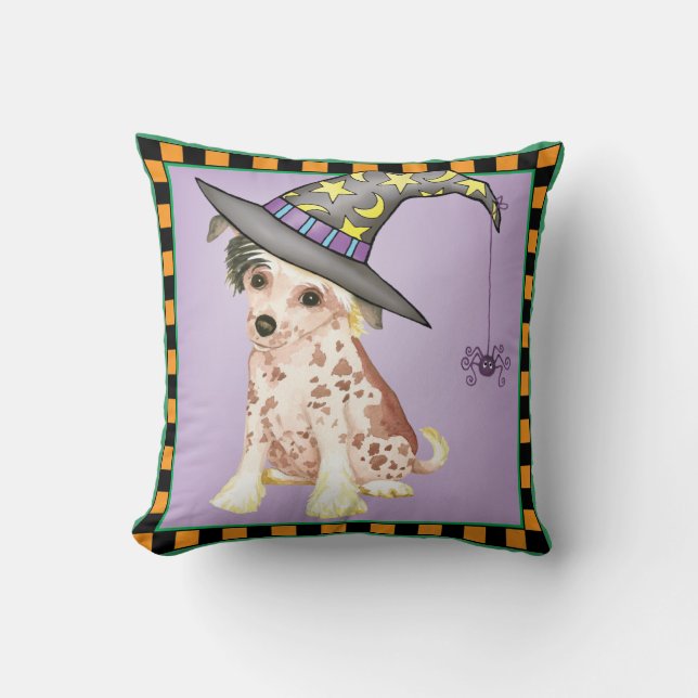 Chinese Crested Witch Throw Pillow (Front)