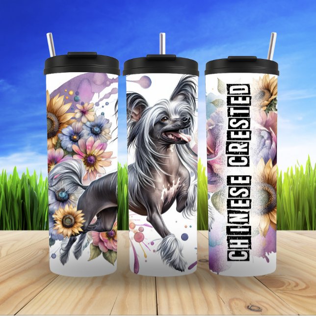 Chinese Crested's Floral Flight Thermal Tumbler (Creator Uploaded)
