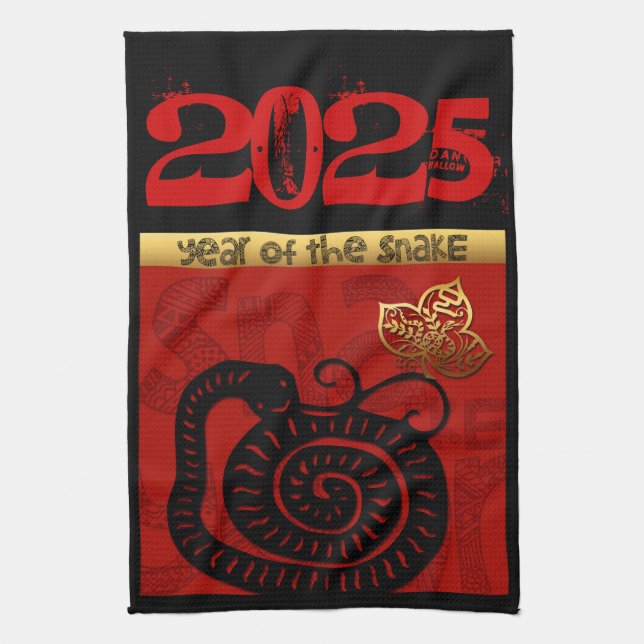 Chinese custom New Year Snake Zodiac Birthday KT Kitchen Towel (Vertical)