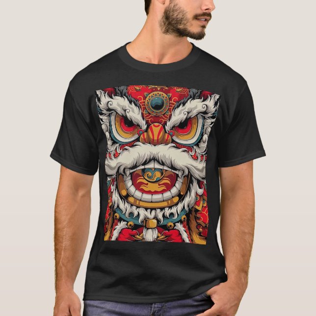 Chinese Dancing Lion Colorful Illustration T-Shirt (Front)