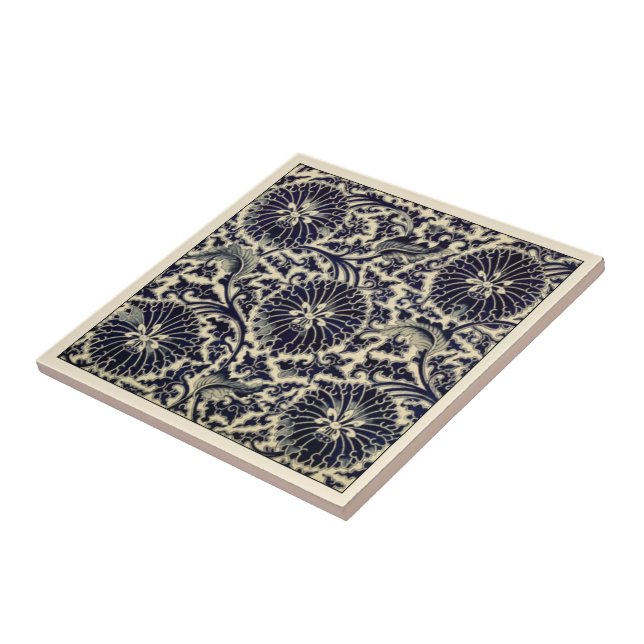 Chinese Dark Blue Flowers ~Accent ~ * ~ Ceramic Tile (Side)