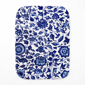 Chinese Dark navy blue floral pattern on white Baby Burp Cloth