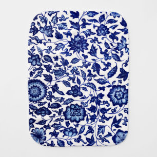 Chinese Dark navy blue floral pattern on white Baby Burp Cloth