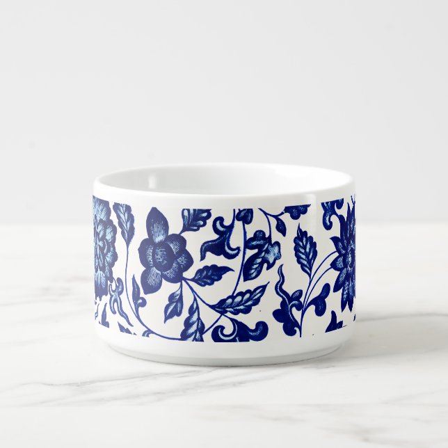 Chinese Dark navy blue floral pattern on white Bowl (Center)