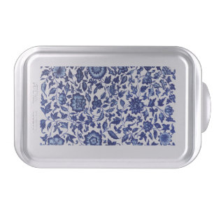 Chinese Dark navy blue floral pattern on white Cake Pan