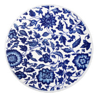 Chinese Dark navy blue floral pattern on white