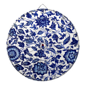 Chinese Dark navy blue floral pattern on white Dart Board