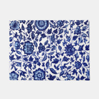 Chinese Dark navy blue floral pattern on white