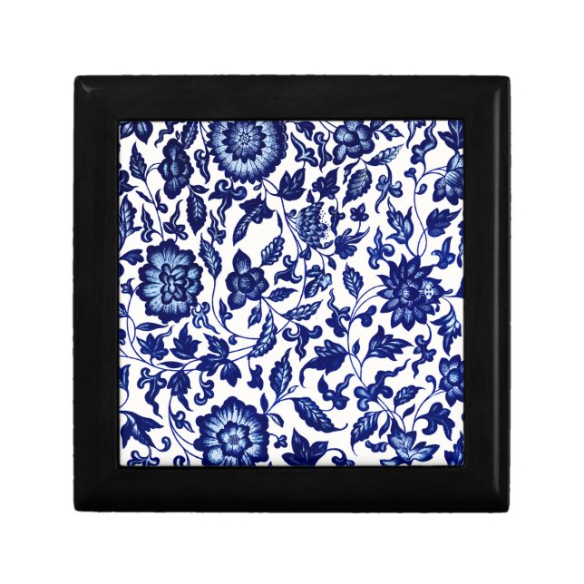 Chinese Dark navy blue floral pattern on white Gift Box (Front)