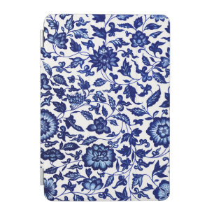 Chinese Dark navy blue floral pattern on white iPad Mini Cover