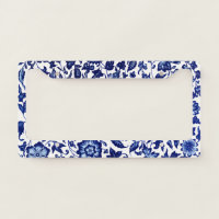 Chinese Dark navy blue floral pattern on white