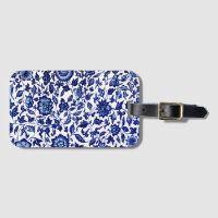 Chinese Dark navy blue floral pattern on white