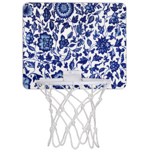 Chinese Dark navy blue floral pattern on white Mini Basketball Hoop