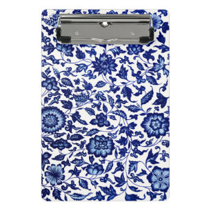Chinese Dark navy blue floral pattern on white Mini Clipboard