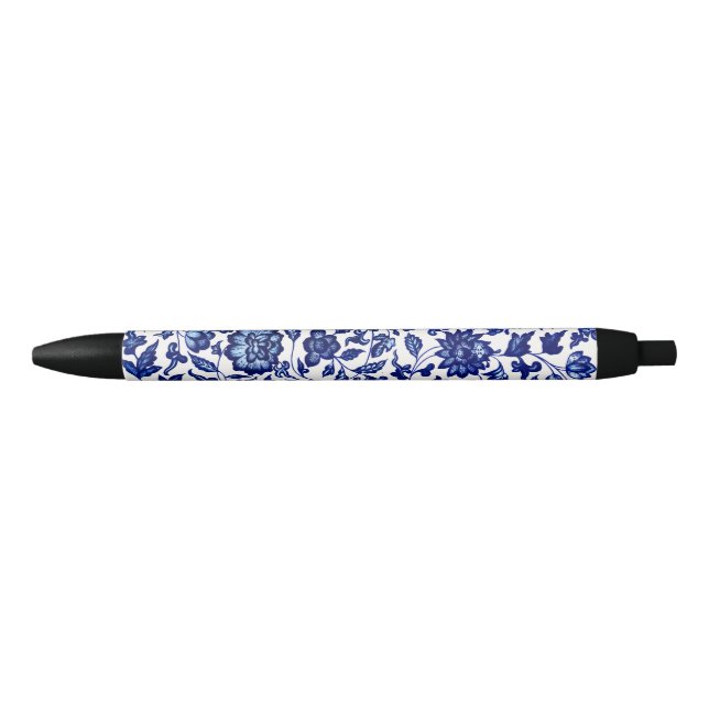 Chinese Dark navy blue floral pattern on white Pen (Front)