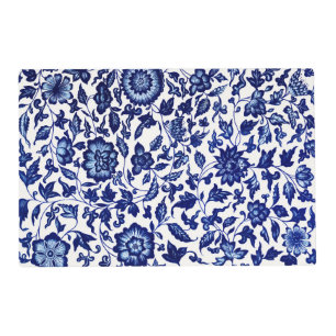 Chinese Dark navy blue floral pattern on white Placemat