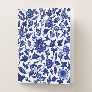 Chinese Dark navy blue floral pattern on white Pocket Folder