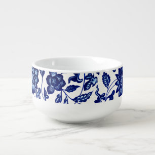 Chinese Dark navy blue floral pattern on white Soup Mug