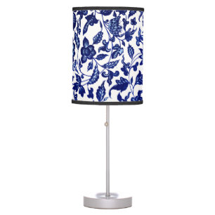Chinese Dark navy blue floral pattern on white Table Lamp