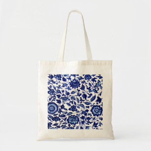 Chinese Dark navy blue floral pattern on white Tote Bag