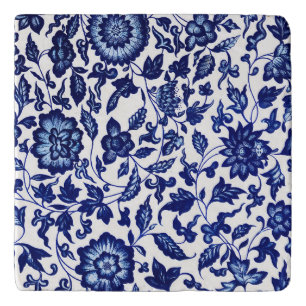 Chinese Dark navy blue floral pattern on white Trivet