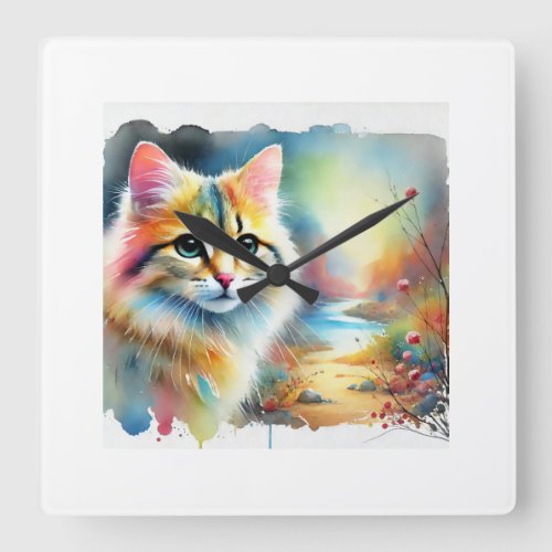 Chinese Desert Cat 080724AREF101 _ Watercolor Square Wall Clock