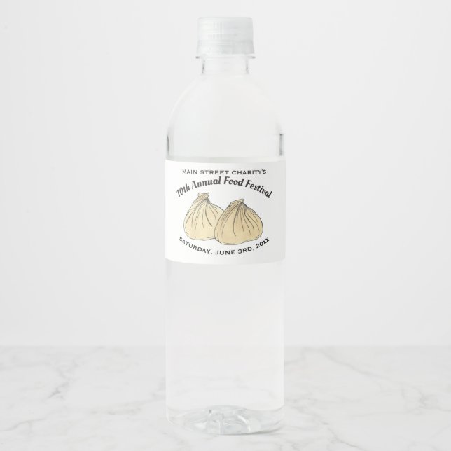 Chinese Dim Sum Shumai Dumplings Food Festival Water Bottle Label (Front)