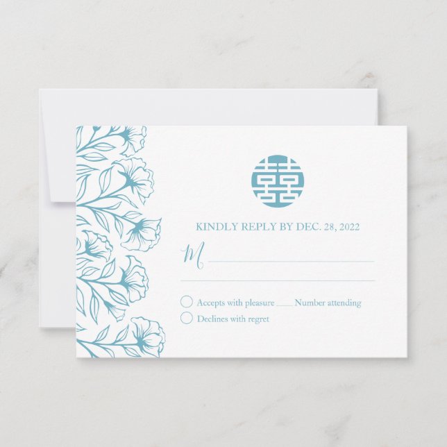 Chinese Double Happiness Floral Wedding RSVP (Front)
