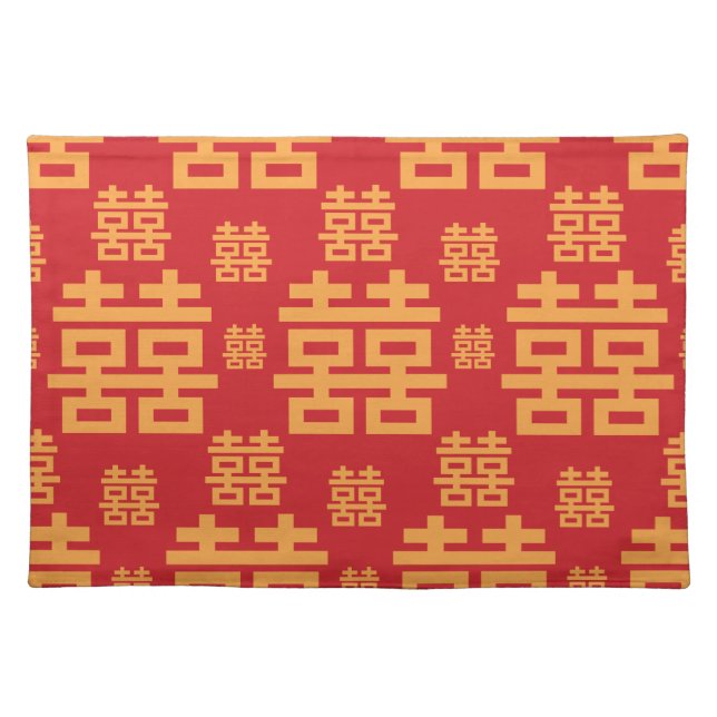 Chinese Double Happiness Good Fortune Wedding Cloth Placemat (Front)