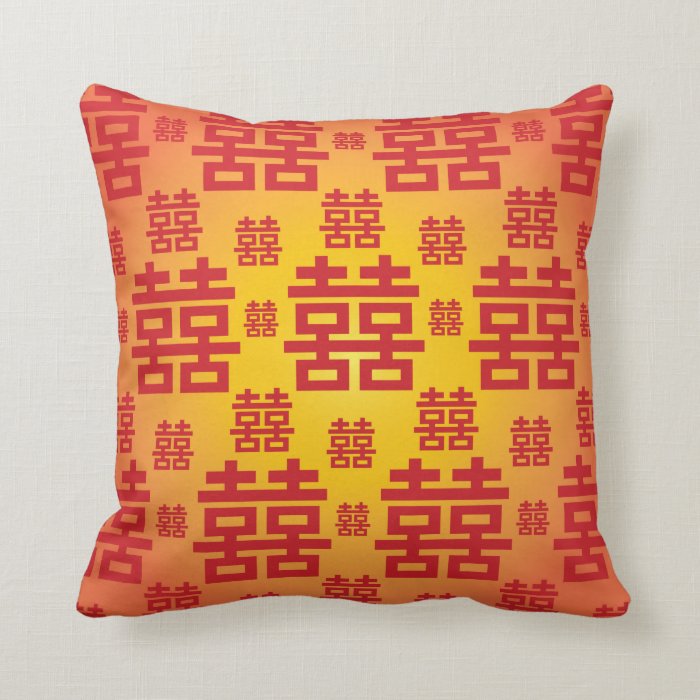 Chinese Double Happiness Good Fortune Wedding Pillow