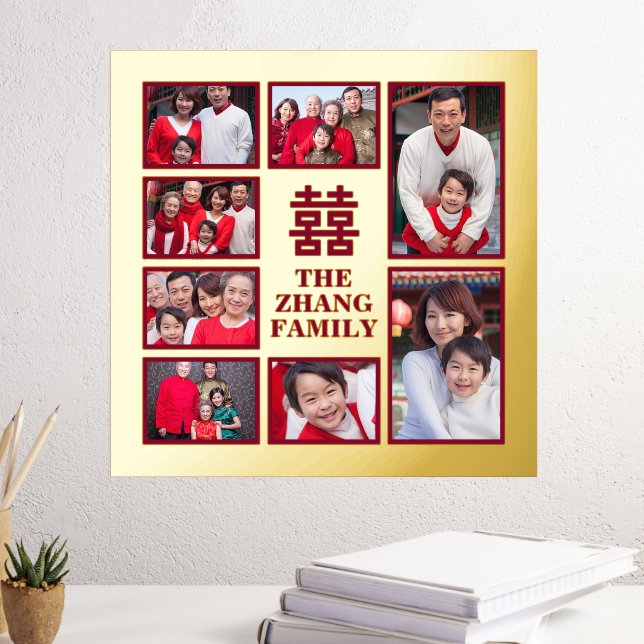 Chinese Double Happiness Red Gold Family Photo Foil Prints (In Situ (Desk 3))
