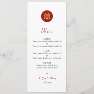 Chinese Double Happiness Red Gold Wedding Menu