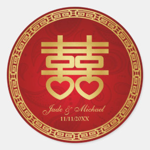 Chinese Double Happiness Wedding Classic Round Sticker