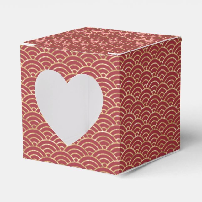 Chinese Double Happiness Wedding Gold Dark Red Favor Boxes (Front Side)