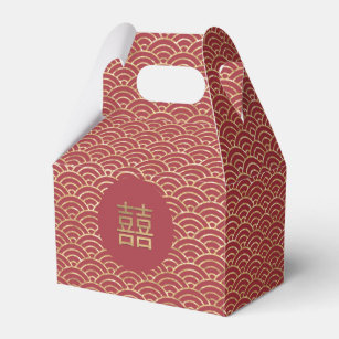 Chinese Double Happiness Wedding Gold Red Gable Favor Boxes