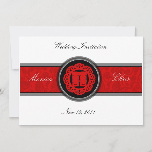Chinese double happiness wedding invitation A001 (Front)
