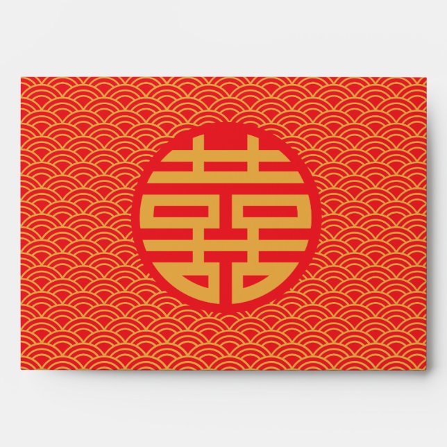Chinese Double Happiness Wedding Money Gold Red  Envelope (Front)