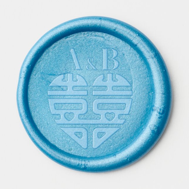 Chinese Double Happiness Wedding Monogram Wax Seal Sticker (Front)