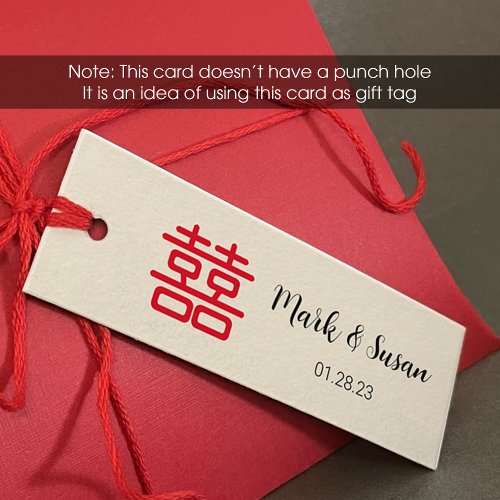 Chinese Double Happiness Wedding Tag 1x3 inch