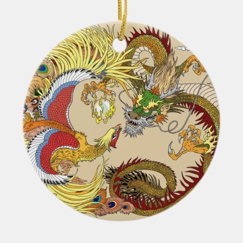 Chinese dragon and phoenix ceramic ornament