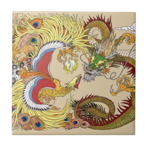 Chinese dragon and phoenix ceramic tile