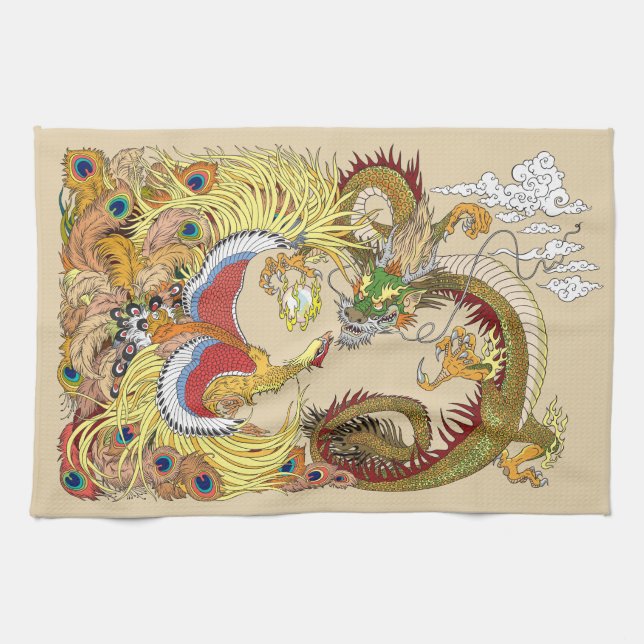 Chinese dragon and phoenix kitchen towel (Horizontal)
