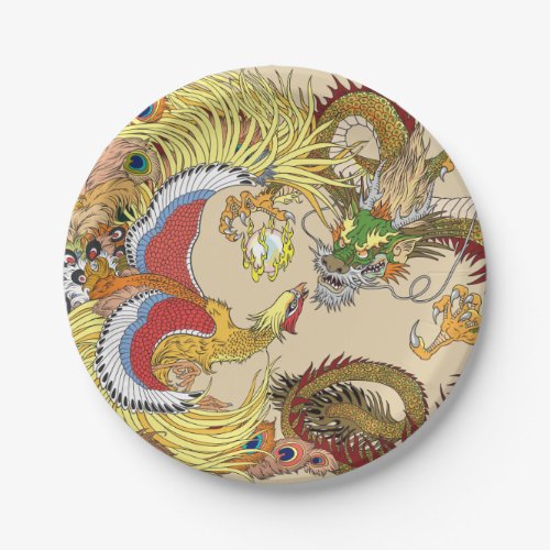 Chinese dragon and phoenix paper plates