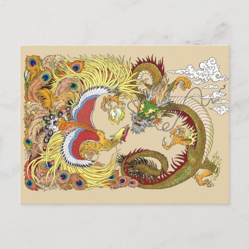 Chinese dragon and phoenix postcard