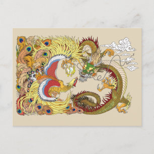Chinese dragon and phoenix postcard