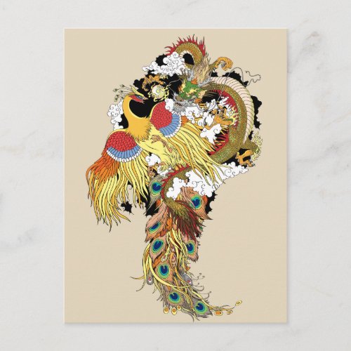 Chinese dragon and phoenix postcard