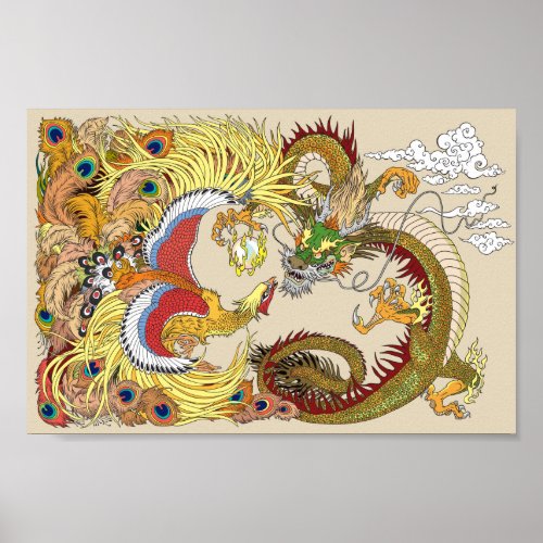 chinese dragon and phoenix poster